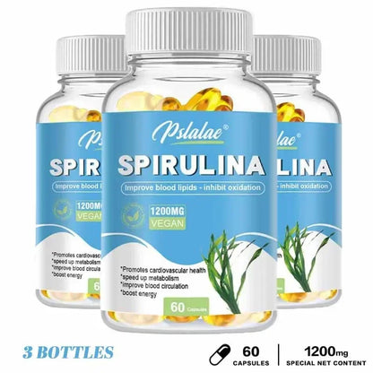 Organic Spirulina Capsules - Supports Cardiovascular and Immune Health, Promotes Blood Circulation, Enhances Energy, Antioxidant