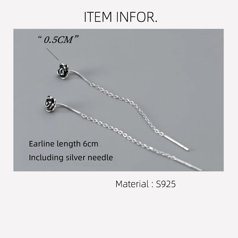 La Monada Stud Earrings For Women 925 Sterling Short Hanging Black Flower Retro Woman Earring Silver 925 Earring Jewelry Female