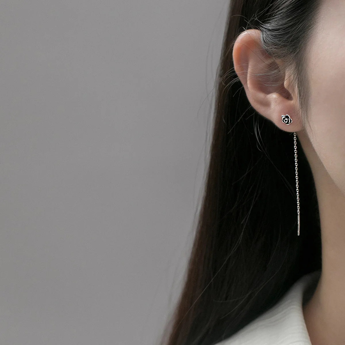 La Monada Stud Earrings For Women 925 Sterling Short Hanging Black Flower Retro Woman Earring Silver 925 Earring Jewelry Female