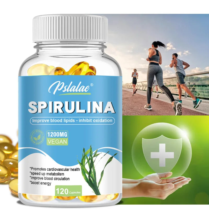 Organic Spirulina Capsules - Supports Cardiovascular and Immune Health, Promotes Blood Circulation, Enhances Energy, Antioxidant