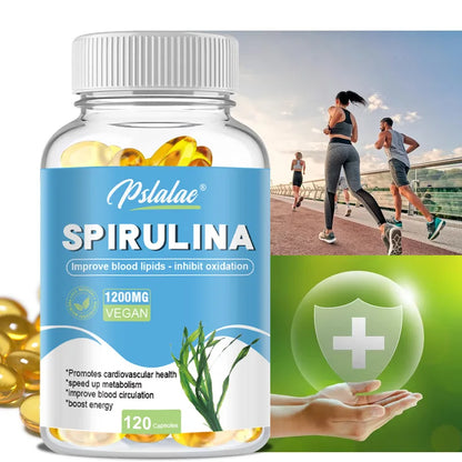 Organic Spirulina Capsules - Supports Cardiovascular and Immune Health, Promotes Blood Circulation, Enhances Energy, Antioxidant