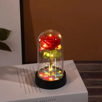 Artificial LED Red Rose in Glass Cover - Creative Valentine's Day Gift Light Up Rose with Stand Wedding Romantic Home Decor