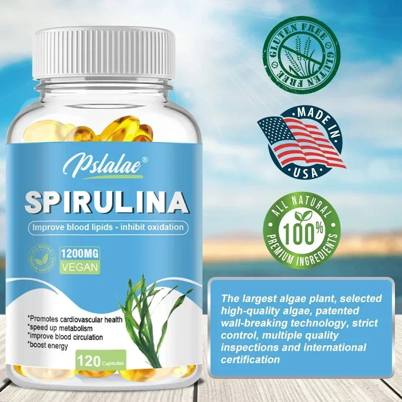 Organic Spirulina Capsules - Supports Cardiovascular and Immune Health, Promotes Blood Circulation, Enhances Energy, Antioxidant