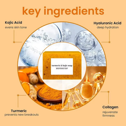 100g Turmeric & Kojic Acid Soap, Whitening, Anti-aging, Moisturizing Handmade Soap for Face & Body, Dark Spot & Acne Treatment