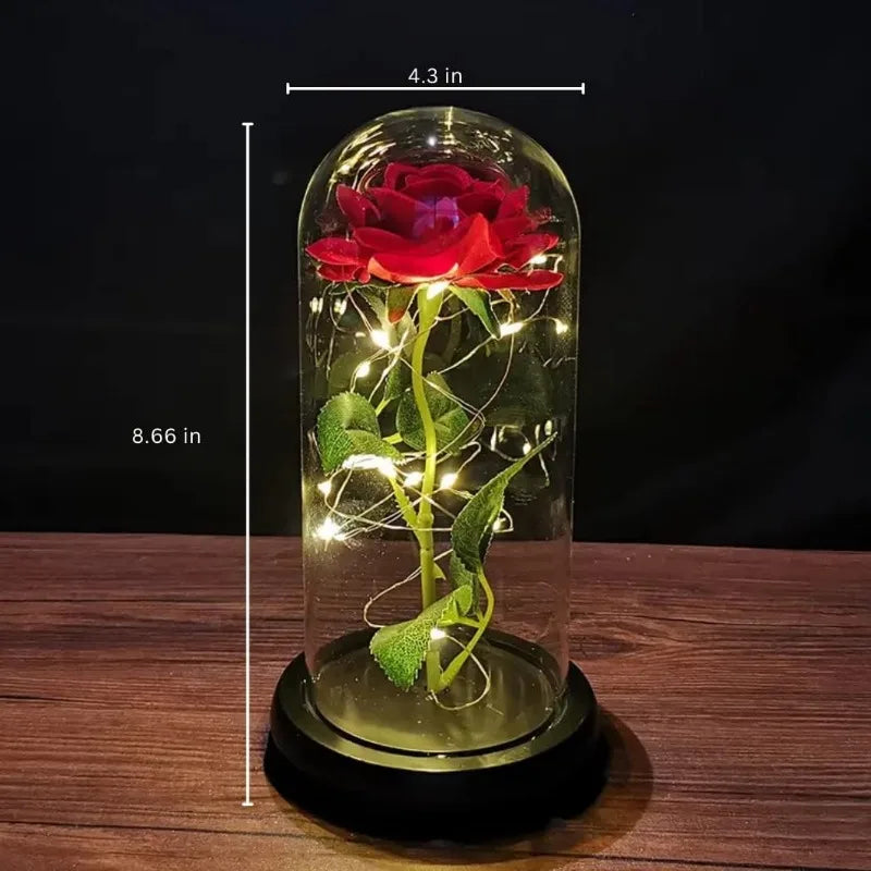 Artificial LED Red Rose in Glass Cover - Creative Valentine's Day Gift Light Up Rose with Stand Wedding Romantic Home Decor
