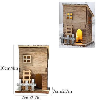 Christmas Decorations Christmas LED Light Wooden House Luminous Cabin Table Ornaments Night Lamp for Home New Year Kids Gifts