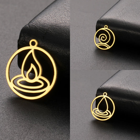5pcs Stainless Steel Fire Water Air Elements Symbol Charms For Jewelry Making Hollow Round Pendant Necklace Bracelet DIY Gifts