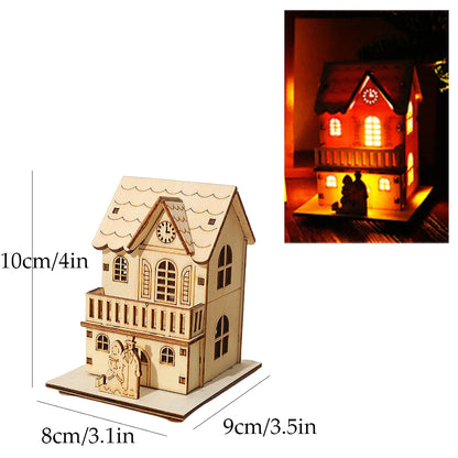 Christmas Decorations Christmas LED Light Wooden House Luminous Cabin Table Ornaments Night Lamp for Home New Year Kids Gifts