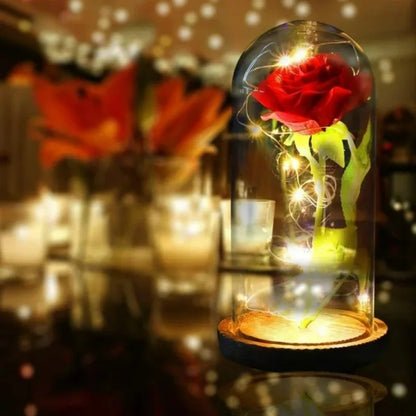 Artificial LED Red Rose in Glass Cover - Creative Valentine's Day Gift Light Up Rose with Stand Wedding Romantic Home Decor