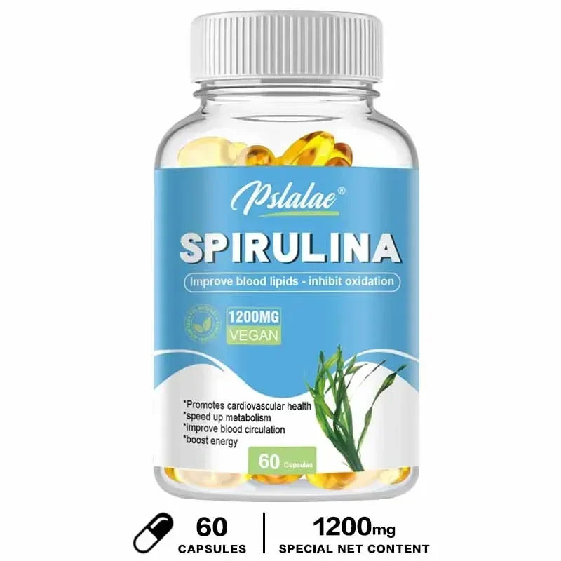 Organic Spirulina Capsules - Supports Cardiovascular and Immune Health, Promotes Blood Circulation, Enhances Energy, Antioxidant