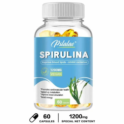 Organic Spirulina Capsules - Supports Cardiovascular and Immune Health, Promotes Blood Circulation, Enhances Energy, Antioxidant
