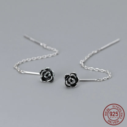 La Monada Stud Earrings For Women 925 Sterling Short Hanging Black Flower Retro Woman Earring Silver 925 Earring Jewelry Female