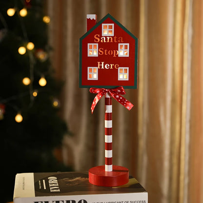 Christmas Road Sign STOP Decor LED Lights Xmas Wooden Desktop Ornaments Light Merry Christmas Home Decoration 2025 New Year Gift