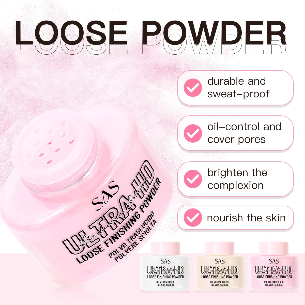 Setting powder, oil-control matte makeup effect, long-lasting waterproof, brightens skin tone, creates a perfect makeup