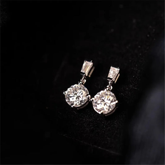 925 Sterling Silver Plating 14K Gold Shiny Zircon Pendant Earrings for Women  Exquisite Party Gifts Jewelry