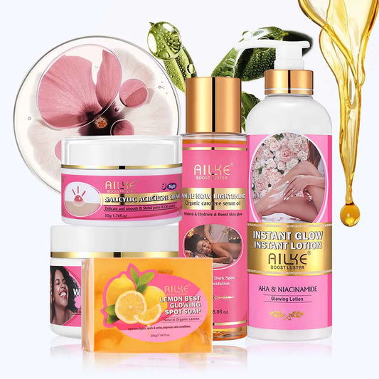 AILKE AHA Organic Skin Brightening Set, Whitening Lotion, Reduce Dark Spots, Clarify, Cleaning, Moisturizing, for All Skin Types