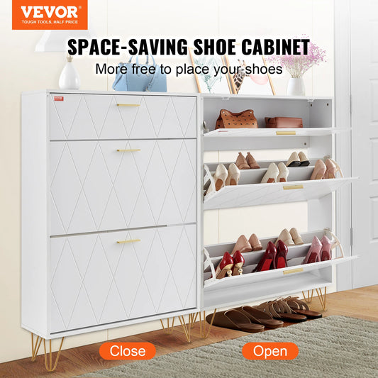 SucceBuy Shoe Cabinet with 2/3 Flip Drawers Shoe Storage Cabinet for Entryway Free Standing Shoe Storage Organizer Heels Boots