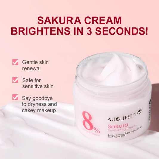AUQUEST Sakura Face Cream Whitening Nourishing Smooth Wrinkles Hyaluronic Acid Moisturizing Korean Skin Care Cosmetics