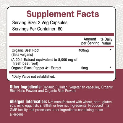Beet Root Capsules - Heart Support, Promotes Blood Circulation, Supports Blood Pressure, Digestive, Immune System