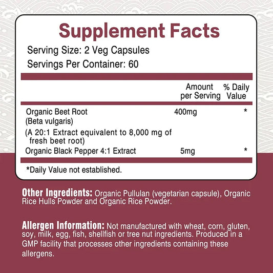 Beet Root Capsules - Heart Support, Promotes Blood Circulation, Supports Blood Pressure, Digestive, Immune System
