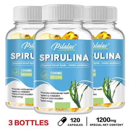 Organic Spirulina Capsules - Supports Cardiovascular and Immune Health, Promotes Blood Circulation, Enhances Energy, Antioxidant