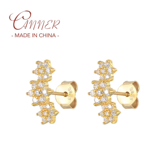 CANNER 925 Sterling Silver Piercing Earring INS European and American White Zircon Flowers Stud Earrings For Women Jewerly