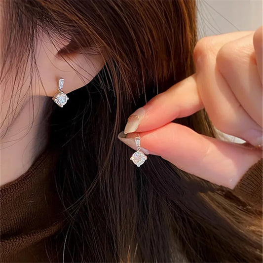 925 Sterling Silver Plating 14K Gold Shiny Zircon Pendant Earrings for Women  Exquisite Party Gifts Jewelry