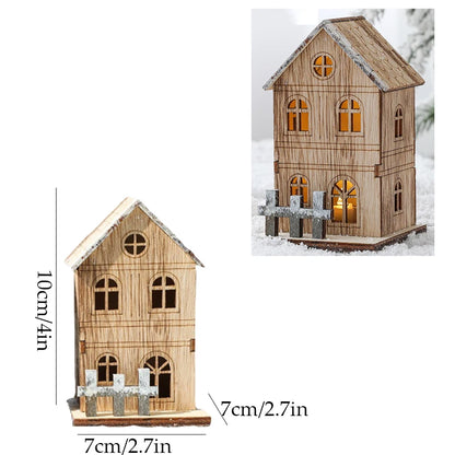 Christmas Decorations Christmas LED Light Wooden House Luminous Cabin Table Ornaments Night Lamp for Home New Year Kids Gifts