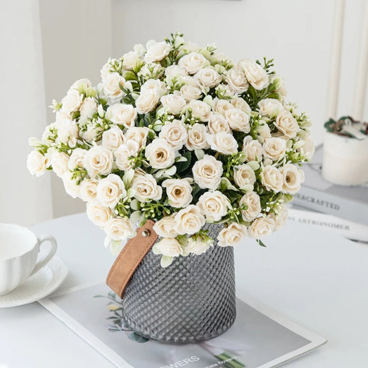 15 Head 5 Fork Silk Rose For Wedding bridal Bouquet Christmas Wreath Vase Decoration Home bonsai DIY Scrapbook Artificial Flower