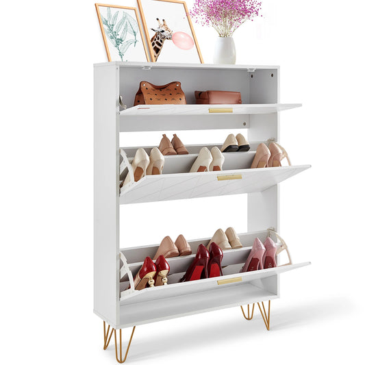 SucceBuy Shoe Cabinet with 2/3 Flip Drawers Shoe Storage Cabinet for Entryway Free Standing Shoe Storage Organizer Heels Boots