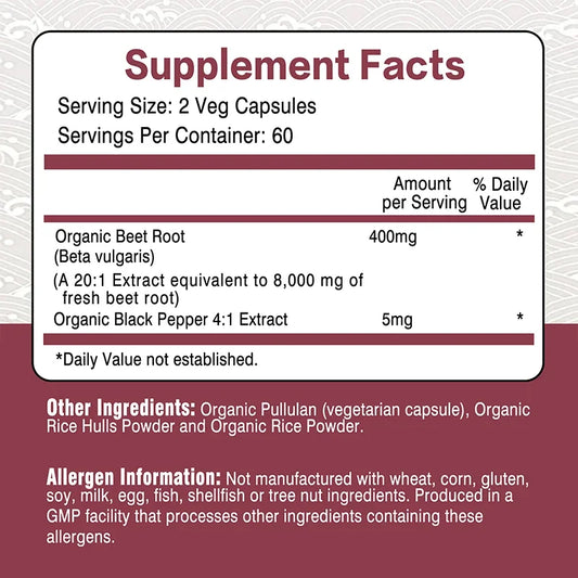 Beet Root Capsules - Supports Blood Pressure, Athletic Performance, Digestive, Immune System