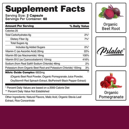 Nitric Oxide Capsules - with Beetroot, Helps Build Muscle, Supports Blood Flow, Circulation, Support Energy, Strength, Endurance