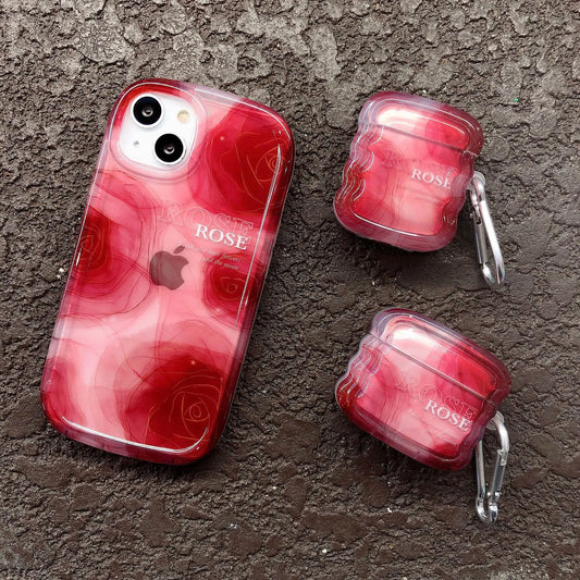 Wireless Bluetooth case for AirPods1/2 /3 AirPods4 AirPods Pro pro2nd tpu flower pattern earphone cover Red Rose With Keychain