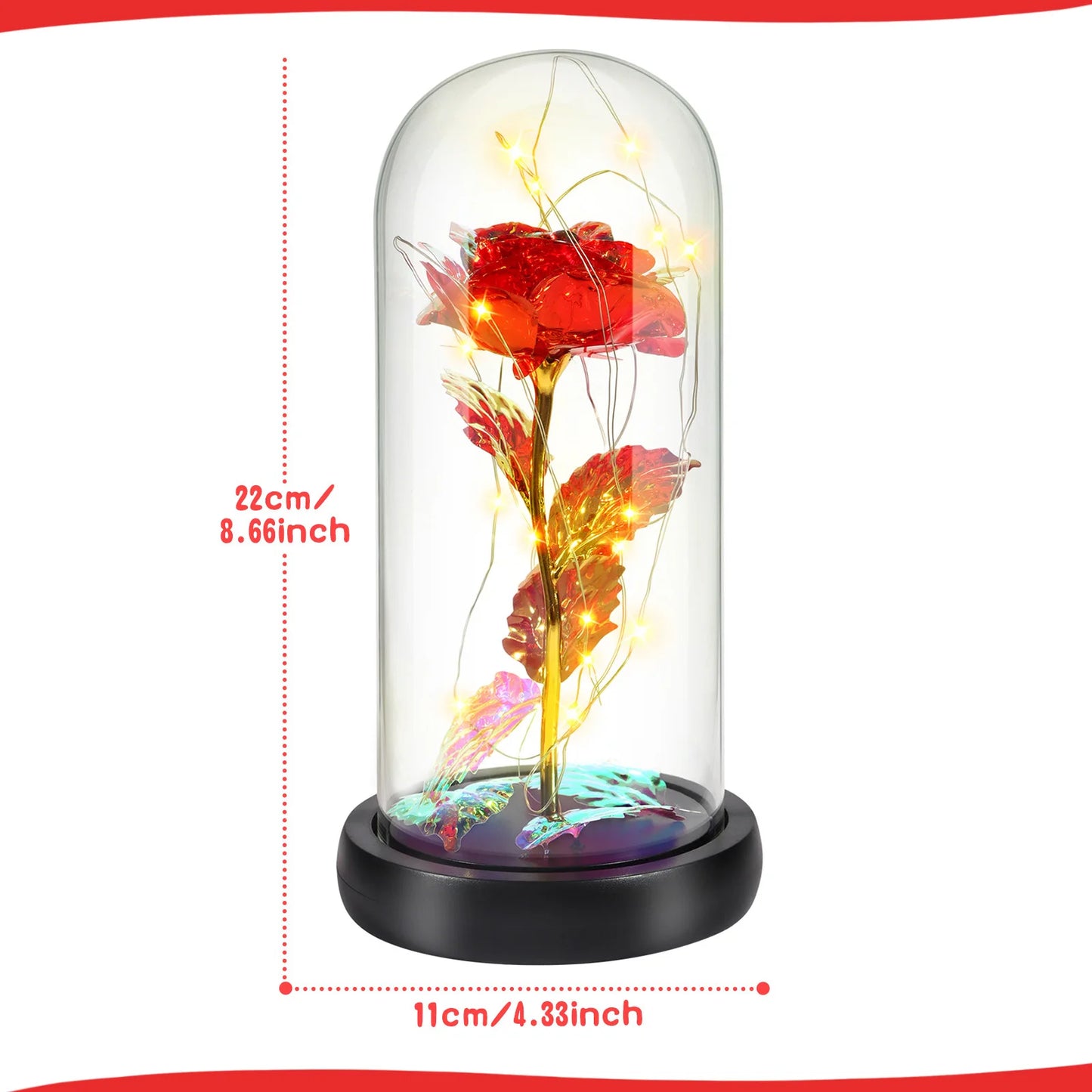 LED Light  Beast Rose Gold Foil Flower Artificial Flowers In Glass for Valentine Gift New Year decor rose eternelle sous cloche