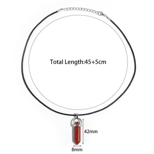 1Pcs Hexagonal Column Crystal Pendant Natural Stone Charms With Leather Rope Necklace For Women Men Jewelry Gift Necklace
