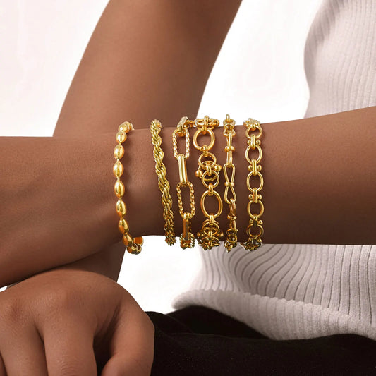 Statement Stainless Steel Chain Bracelet for Women, Vantage 18k Gold Plated Elegant Jewerlry