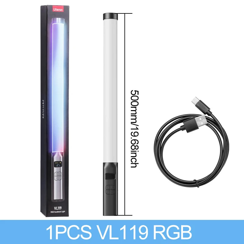 Ulanzi VL119 RGB Handheld Light Wand 2500-9000K Diammable Lightweight 50cm RGB Stick Light Rechargable Photography Lighting Vlog