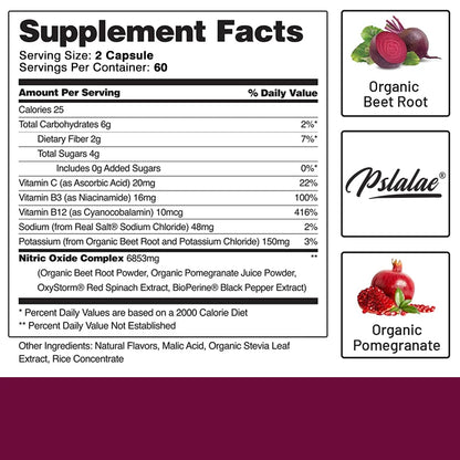 Nitric Oxide Supplement - with Beetroot - Energy, Strength & Endurance Support