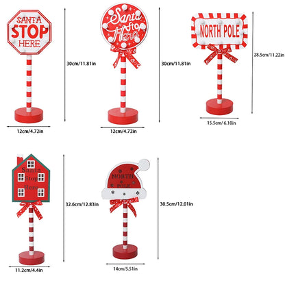 Christmas Road Sign STOP Decor LED Lights Xmas Wooden Desktop Ornaments Light Merry Christmas Home Decoration 2025 New Year Gift