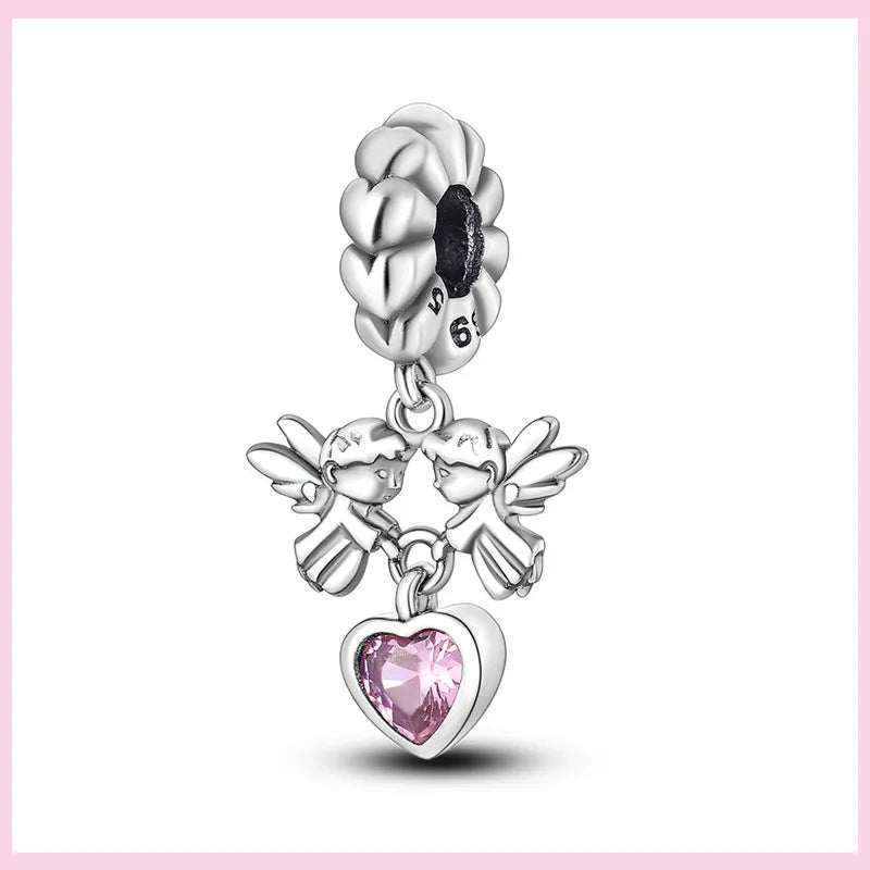 PAMELA 925 Sterling Silver Angel God Of Love Charms Wing Beads DIY For Original Pendant Bracelets Feather Jewelry For Women Gift