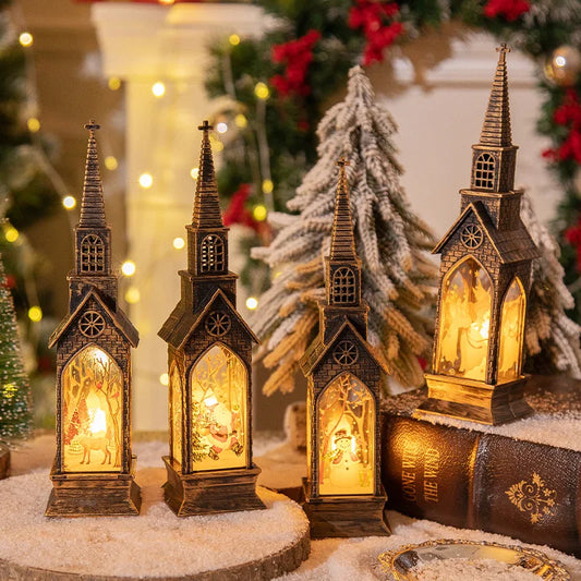 Christmas Glowing House Light Desktop Santa Claus Snowman Fairy Light Lantern for Home Navida Light Xmas Neol 2025 Desktop Decor