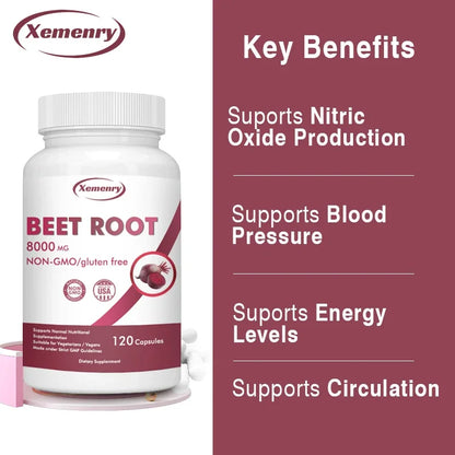 Beetroot Capsules 8000mg - Supports Heart Health, Promotes Digestive Health, and Improves Immunity