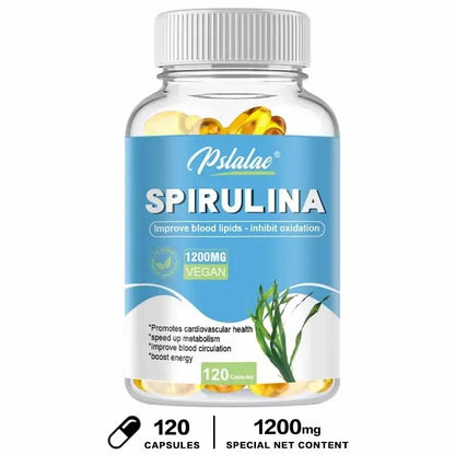 Organic Spirulina Capsules - Supports Cardiovascular and Immune Health, Promotes Blood Circulation, Enhances Energy, Antioxidant