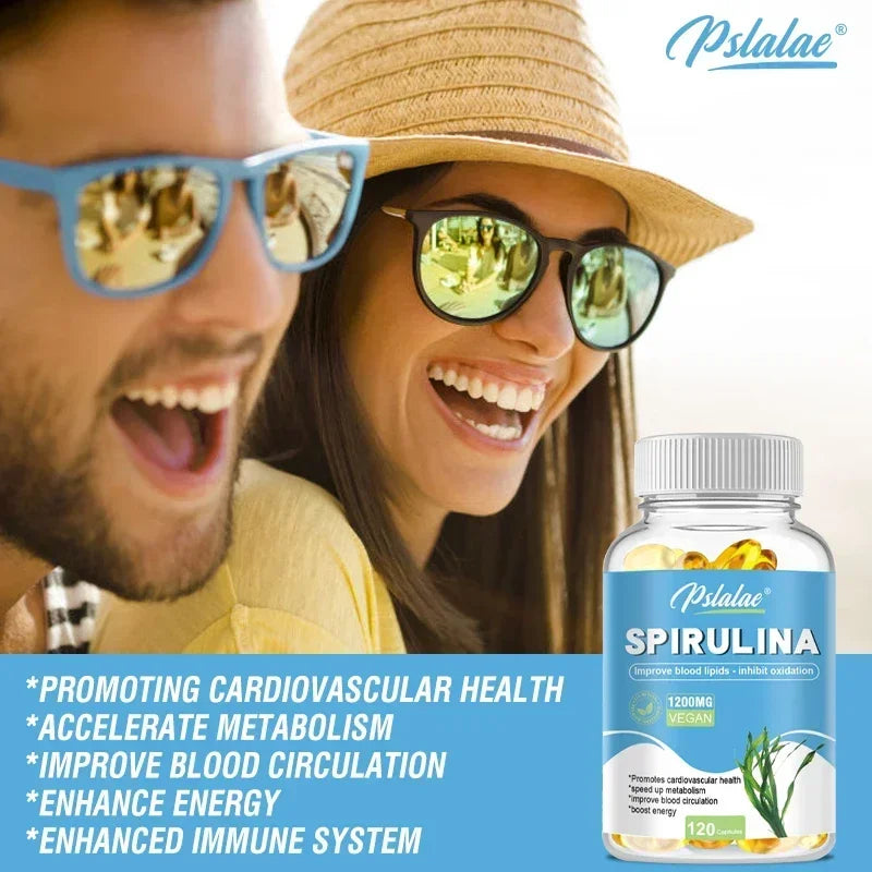 Organic Spirulina Capsules - Supports Cardiovascular and Immune Health, Promotes Blood Circulation, Enhances Energy, Antioxidant