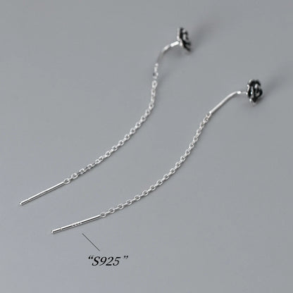 La Monada Stud Earrings For Women 925 Sterling Short Hanging Black Flower Retro Woman Earring Silver 925 Earring Jewelry Female