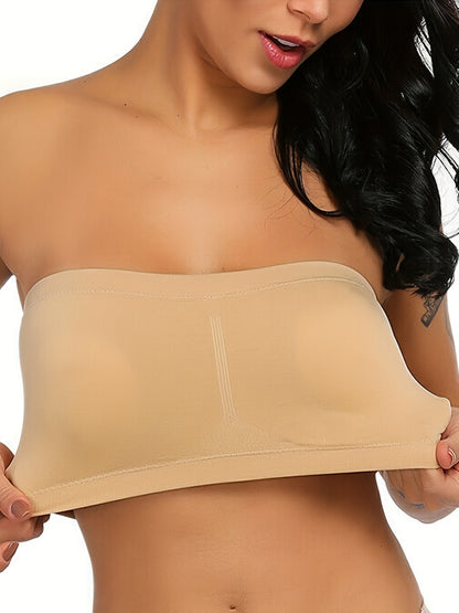 Plus Size Double-Layer Anti-Slip Strapless Bra with Removable Pads - No Underwire Seamless Smoothing High Elasticity Black Camisole Top for Casual Attire, Comfortable Daily Wear, Offshoulder Fashion, Smooth Fabric Finish