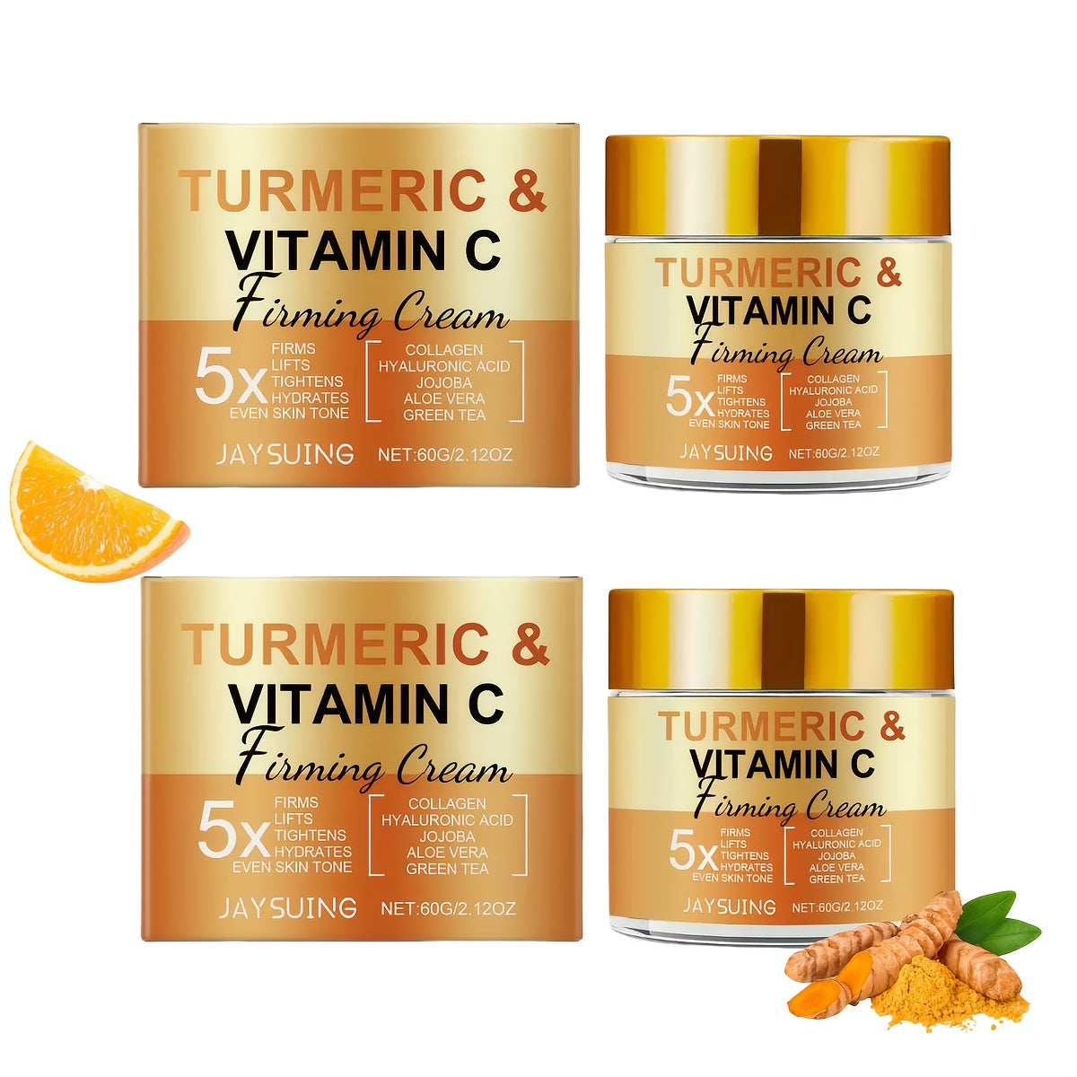 2 Boxes Of Turmeric & Vitamin C Firming Cream With Collagen, Moon Orange, Vitamin E - Suitable For All Skin Types, Vitamin A Acid For Moisturizing, Firming And Evening Out Skin Tone, Korean Skincare
