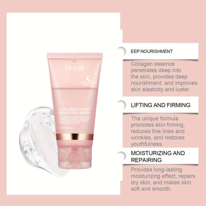 Hoygi Collagen Night Wrapping Mask with Spatula - Unisex Adult Moisturizing Overnight Mask, Firming & Lifting, Alcohol & Scent Free, for All Skin Types with Collagen, Vitamin E, Glycerin - Korean Skincare